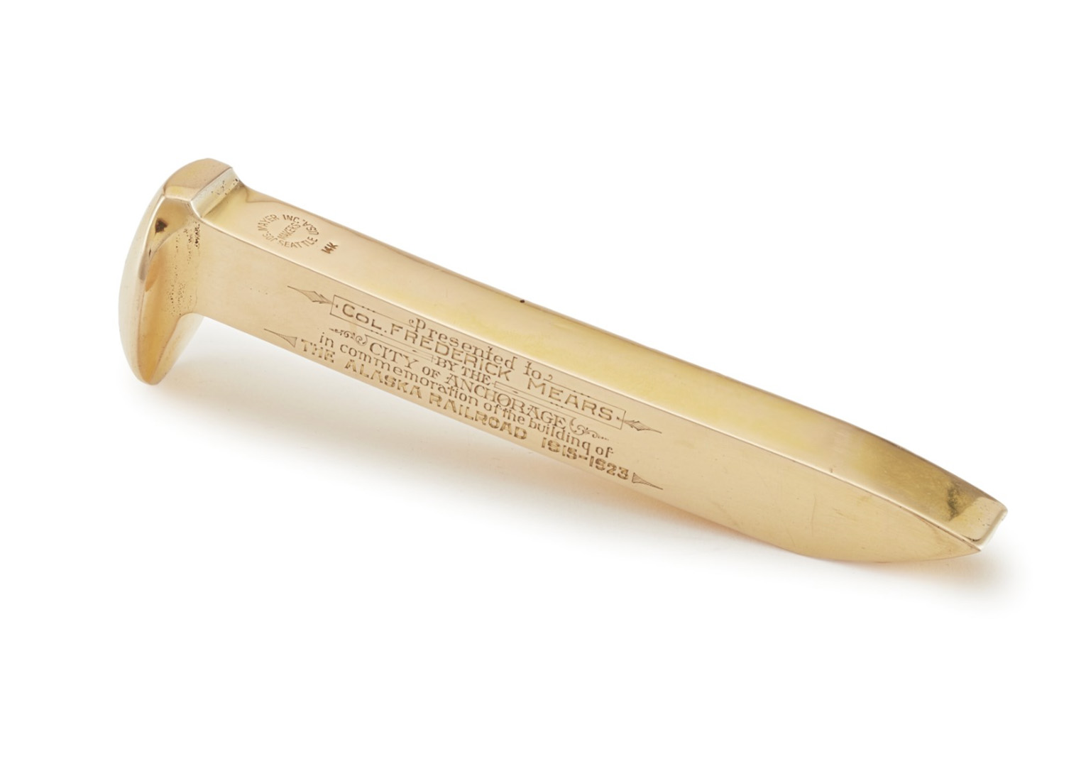 Golden Spike' that symbolically completed Alaska Railroad headed
