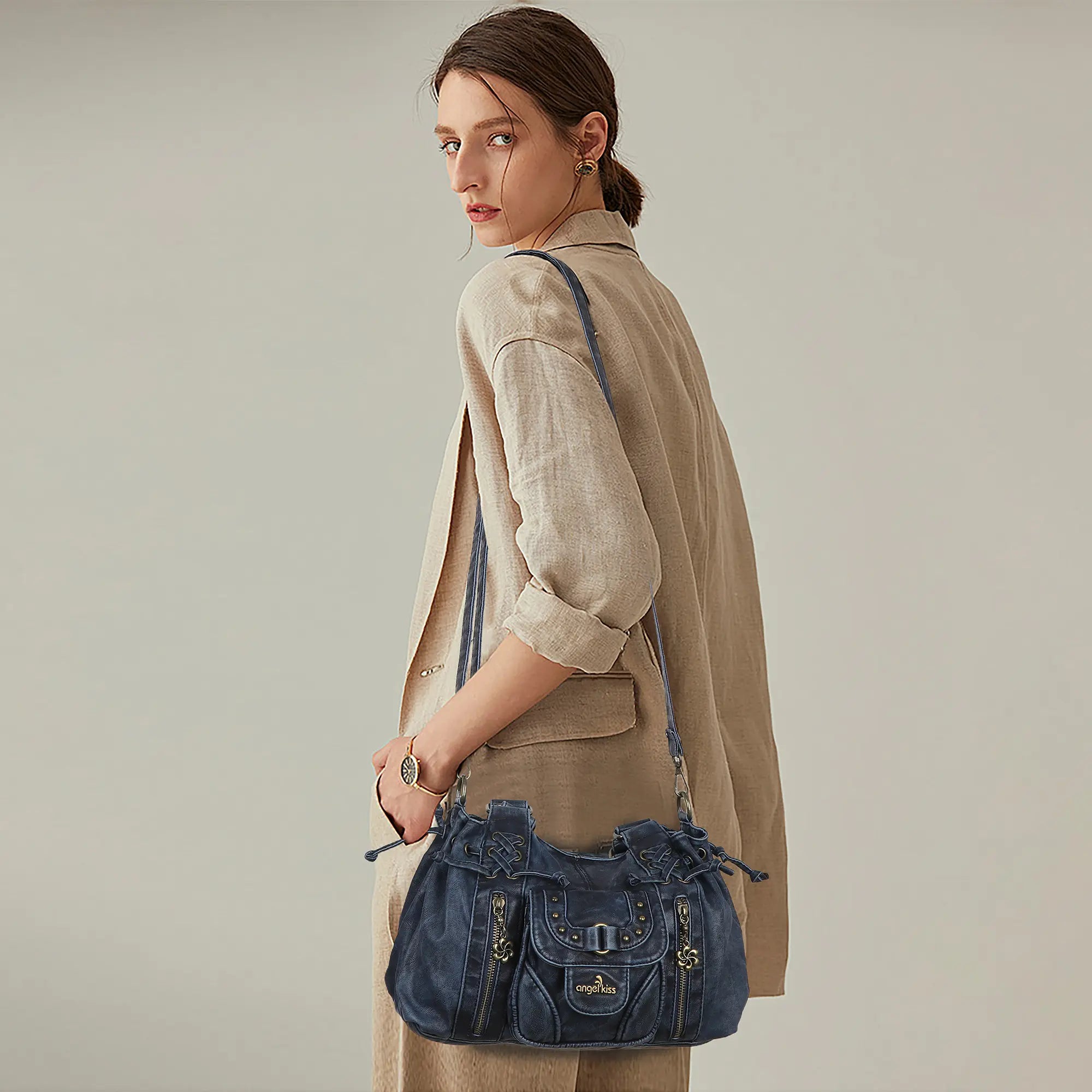 Vintage Multi-Pocket Satchel & Crossbody Bag – Angelkiss Bag