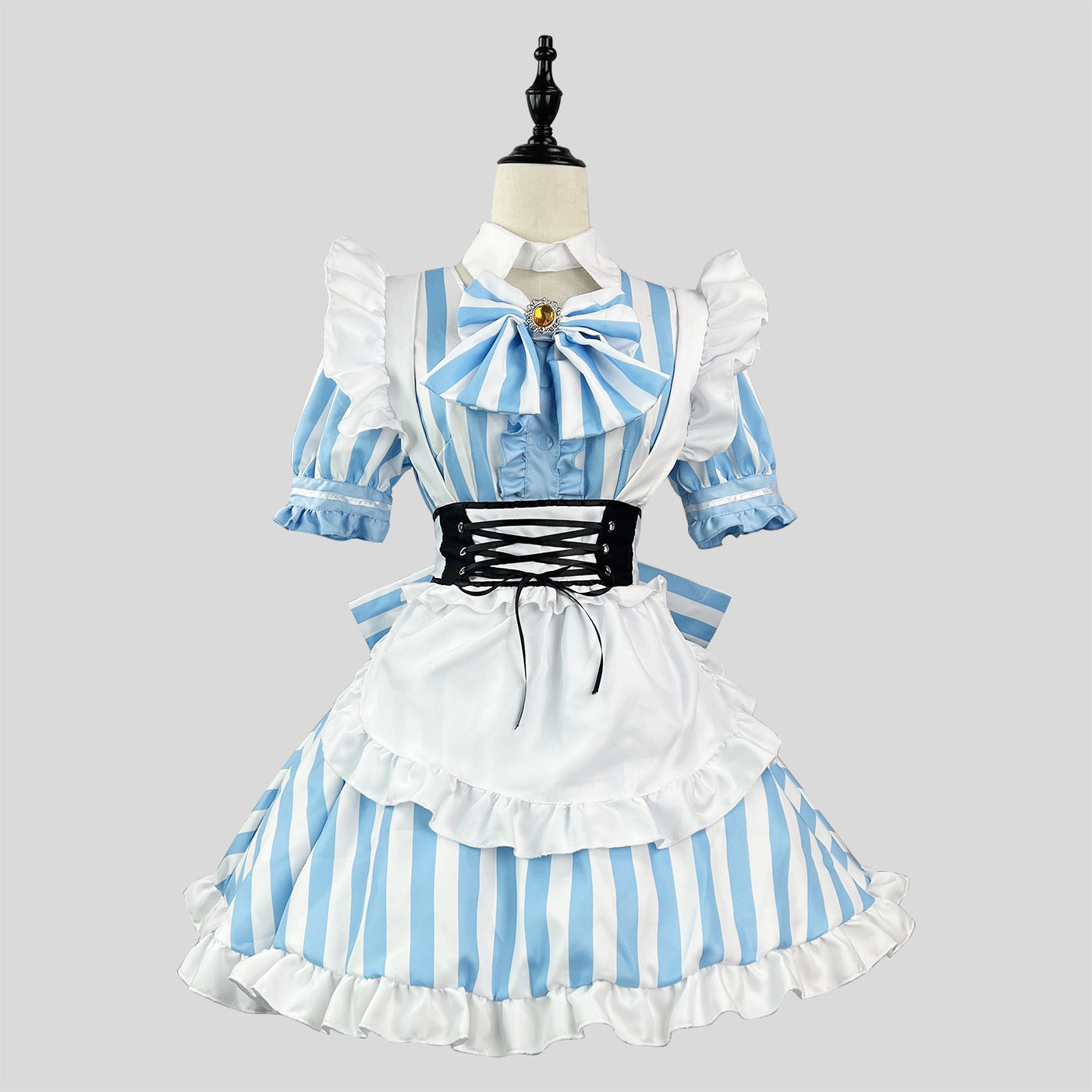 大きいサイズ レディース｜ストライプブルーメイド服ワンピース (M/L