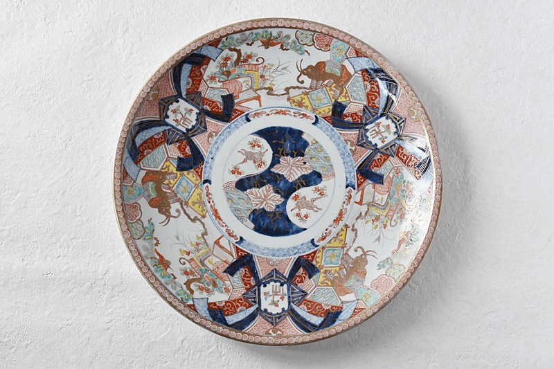 伊万里 色絵 花籠に象 熨斗 桜に馬 大皿 珍品！ - 生活骨董と古布の