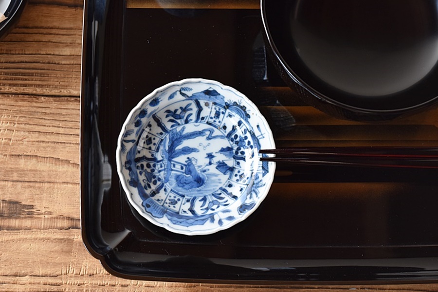 南紀高松焼 芙蓉手 染付菓子鉢 皿】骨董 アンティーク インテリア 南紀