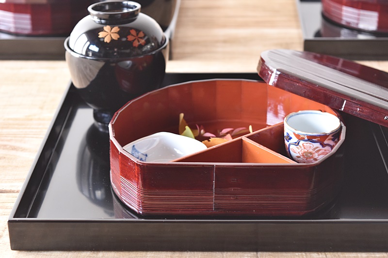 天然木製漆塗 溜塗 半月弁当 5客セット 茶懐石料理道具 茶懐石 - 生活