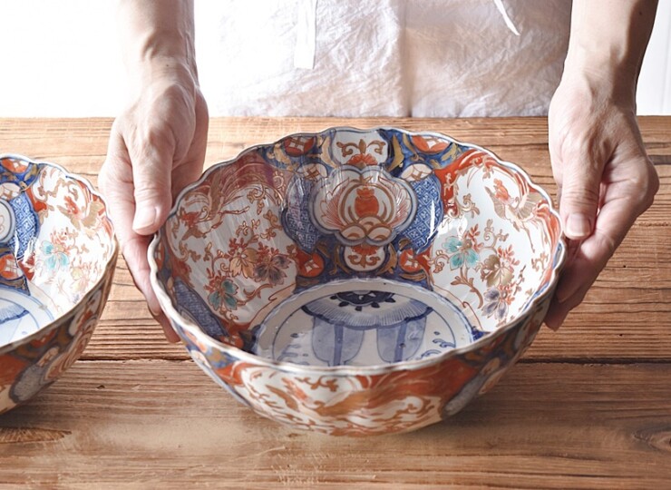 伊万里 色絵 桐に鳳凰 波に船 輪花型 三つ鉢 大 - 生活骨董と古布の