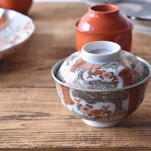 伊万里 色絵 桜菊花模様 蓋付茶碗 - 生活骨董と古布のアンティーク