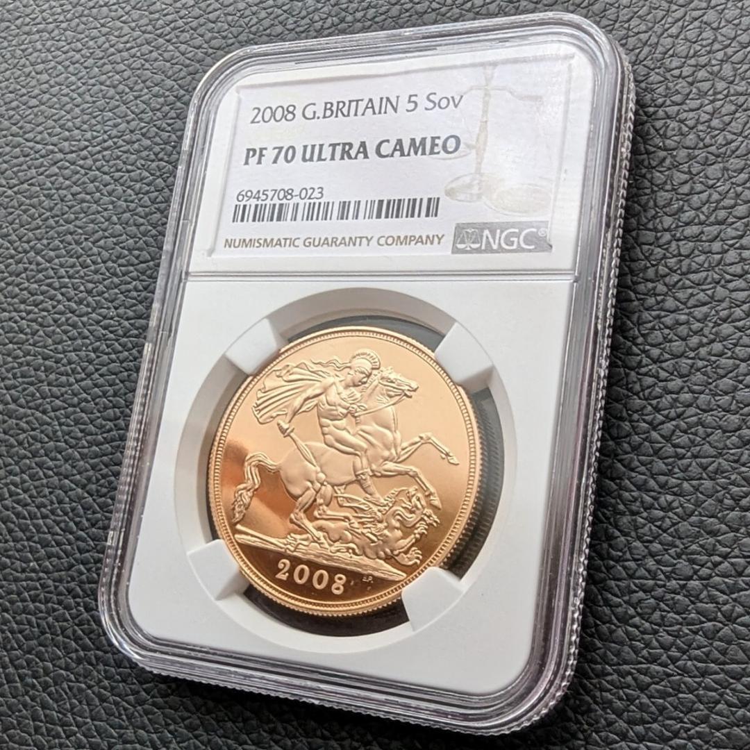 金貨 最高鑑定 NGC PF70UC イギリス 2008年 エリザベス女王 5ソブリン
