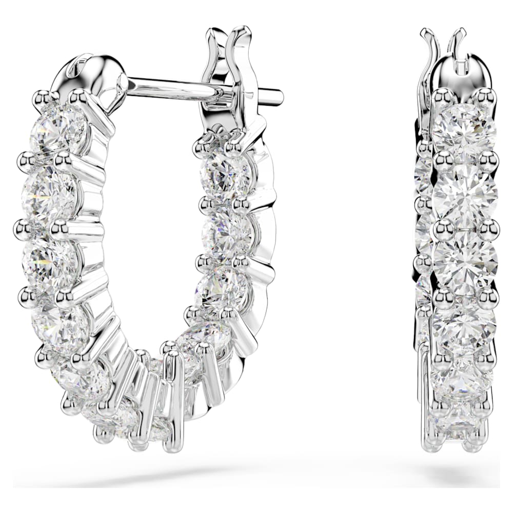 Matrix Vittore hoop earrings, Round cut, White, Rhodium plated