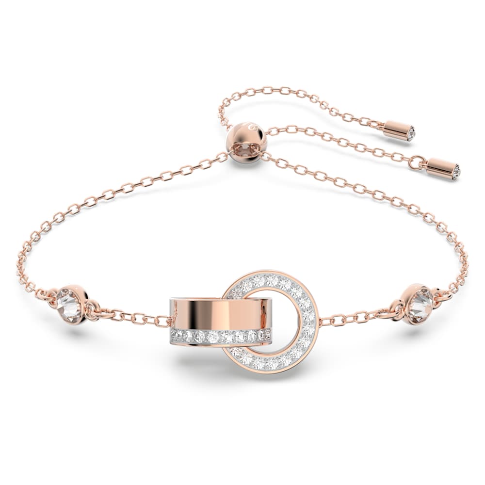 Dextera bracelet, Interlocking loop, White, Rose gold-tone plated