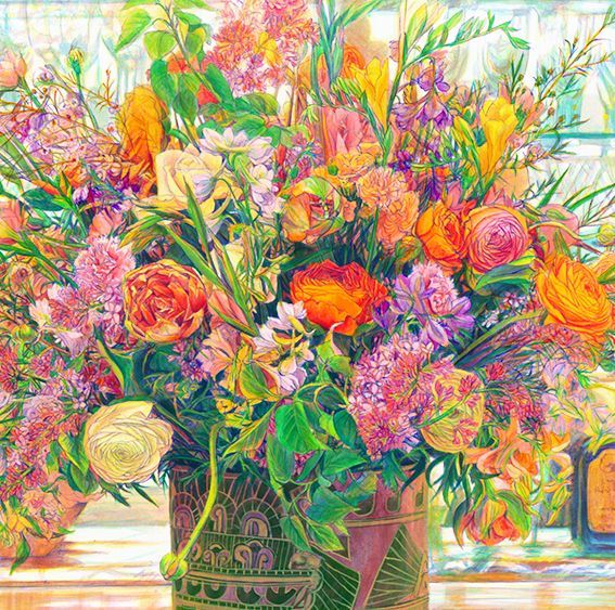 額装花の絵 フランス フラワー フラワーアレンジ 版画 アクリル画