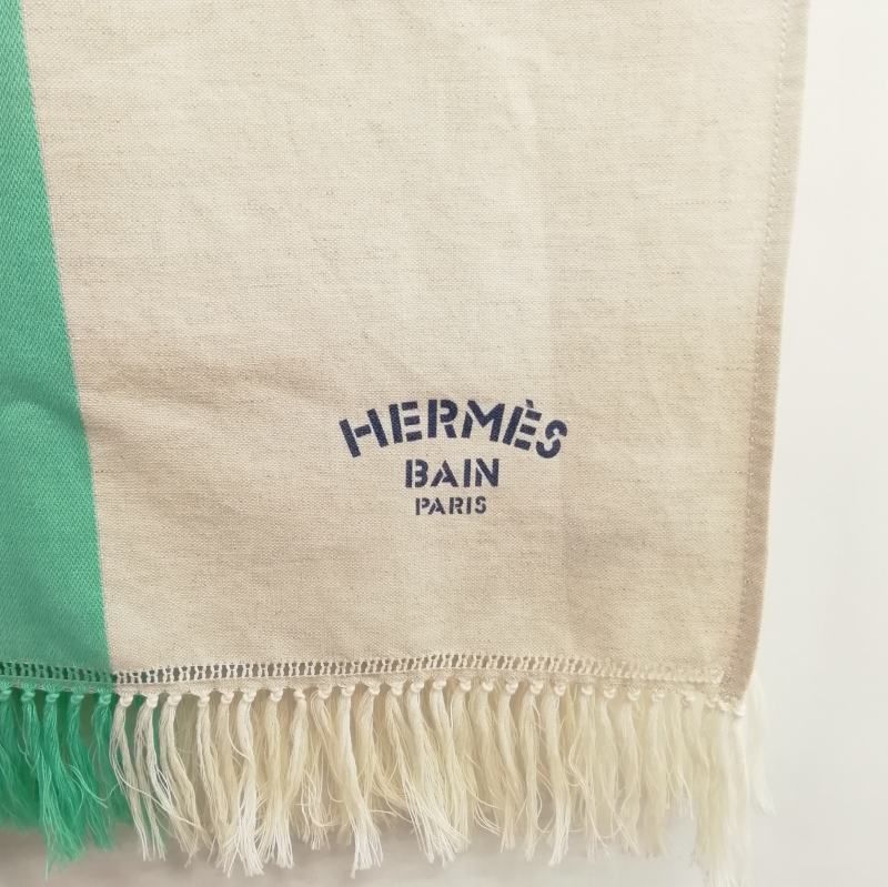 HERMES 青 ラグマット マルチカバー フリークロス ベッドカバー HERMES