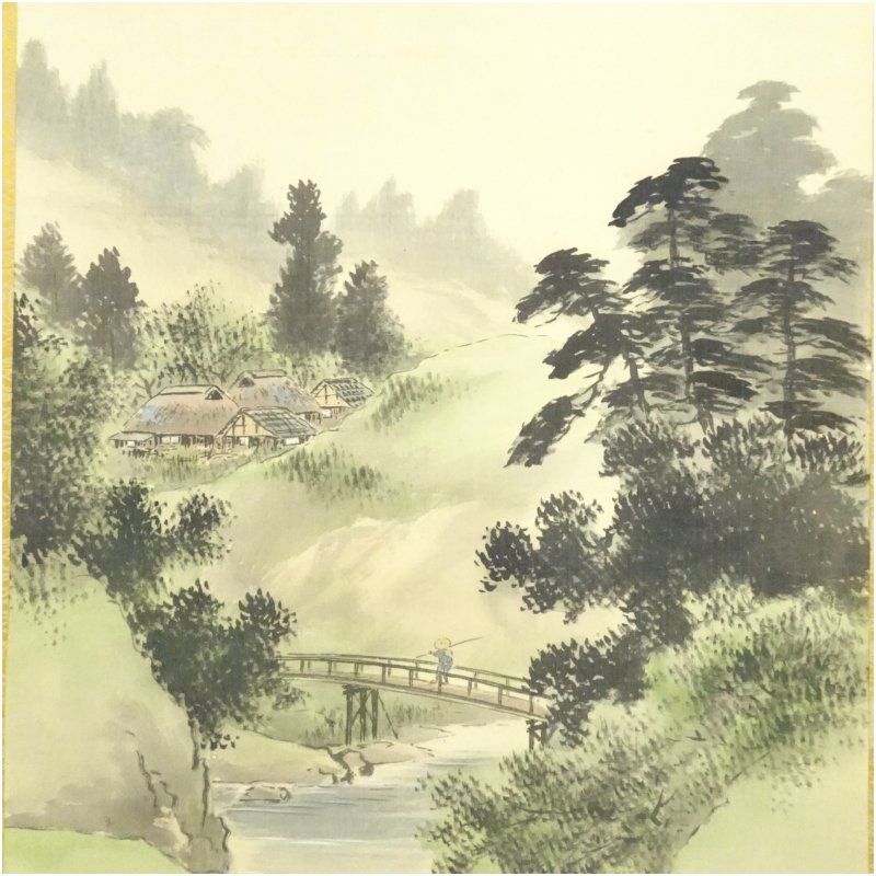 晴子 肉筆 掛け軸 山水画「雲是山手」共箱付き 和風インテリア 晴子