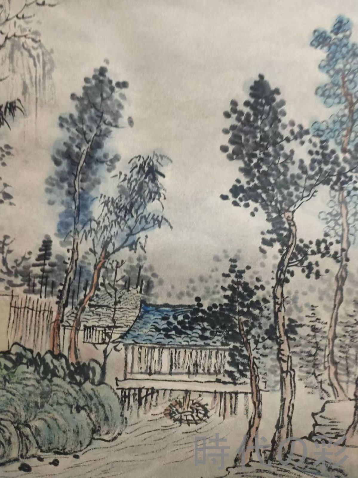 中国古美術.清時代.王原祁款.山水図.宣紙画.三尺手描き.肉筆.掛け軸