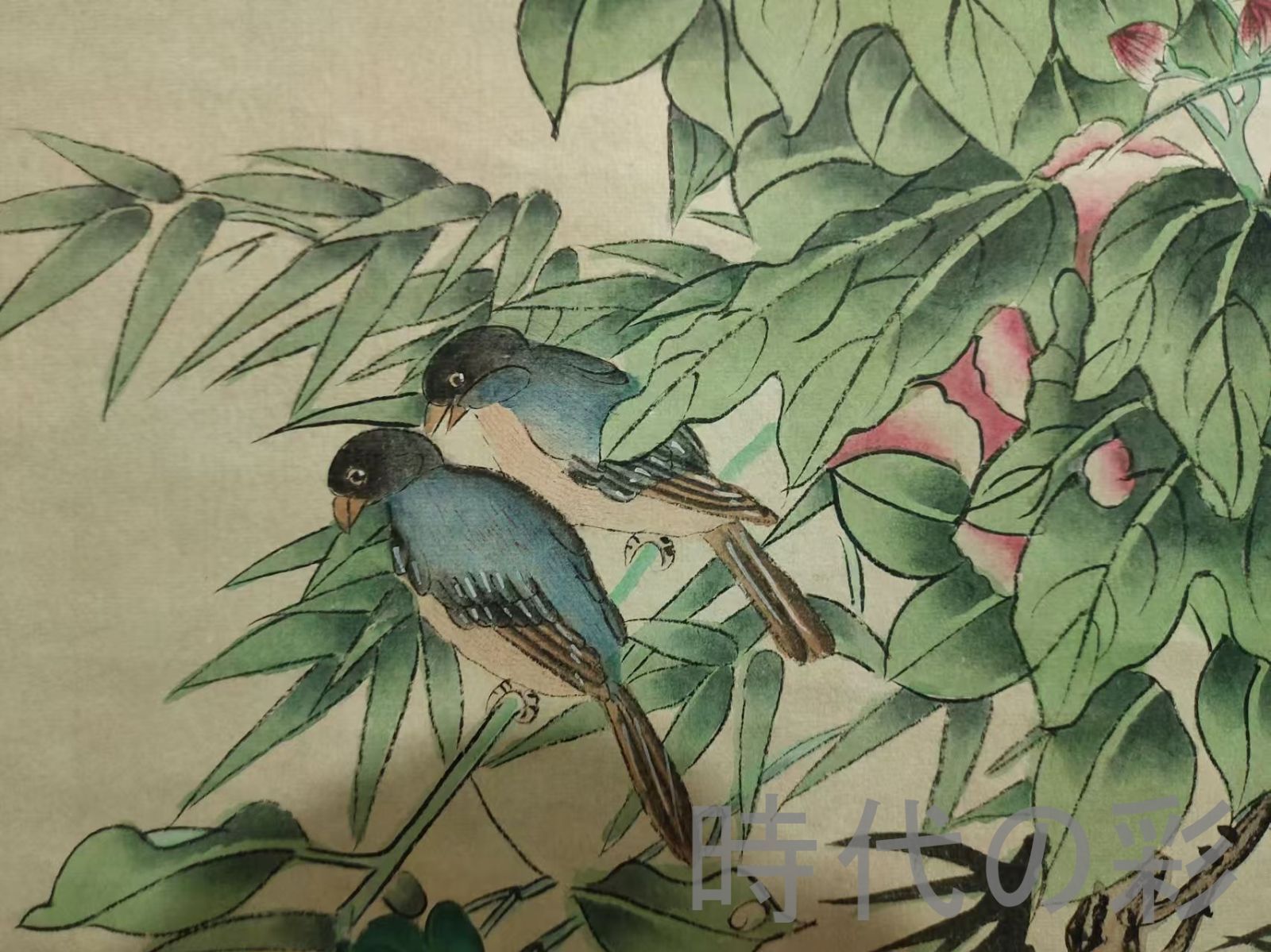中国古美術.近現代.孔小瑜款.花鳥図.宣紙画.三尺手描き.肉筆.掛け軸
