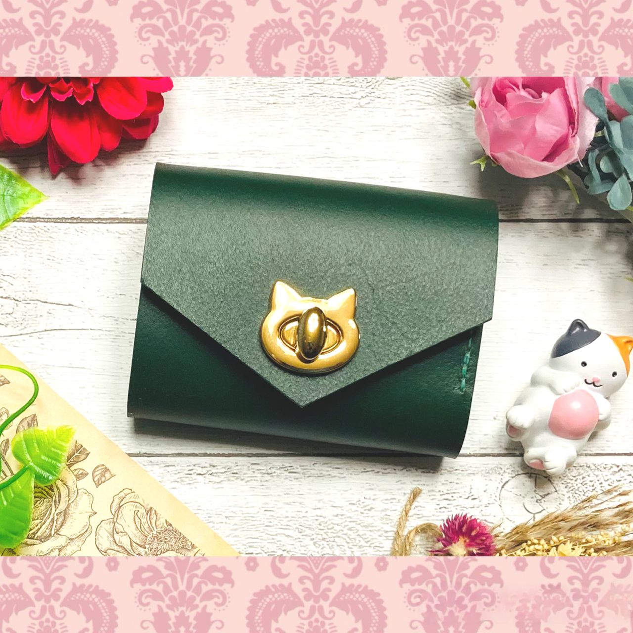 ❤【新作♪】【猫×メロン♪】お洒落可愛い猫モチーフのコンパクトミニ