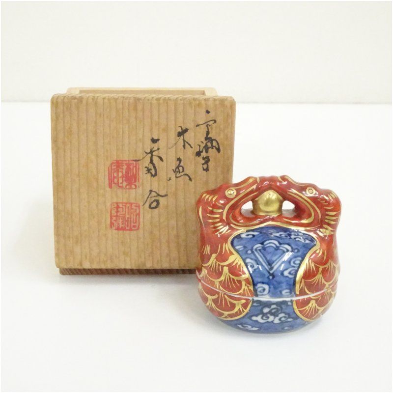 京焼 高野昭阿弥造 色絵 土佐日記冊子 香合 茶道具 茶器 金彩