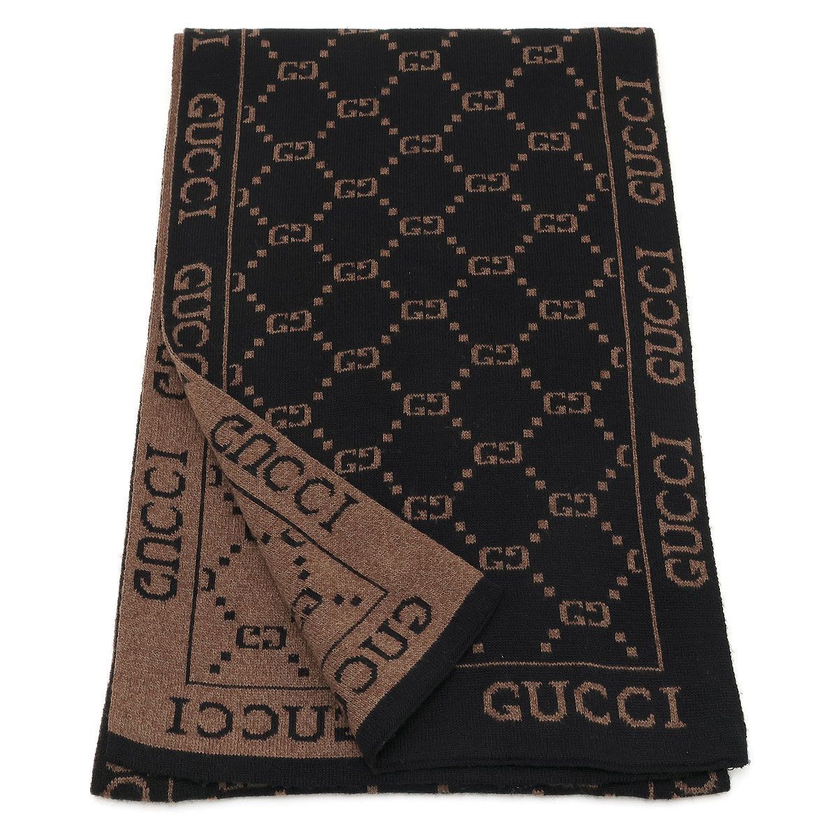 美品 】GUCCI グッチ ノベルティ マフラー GG リバーシブル ブラック
