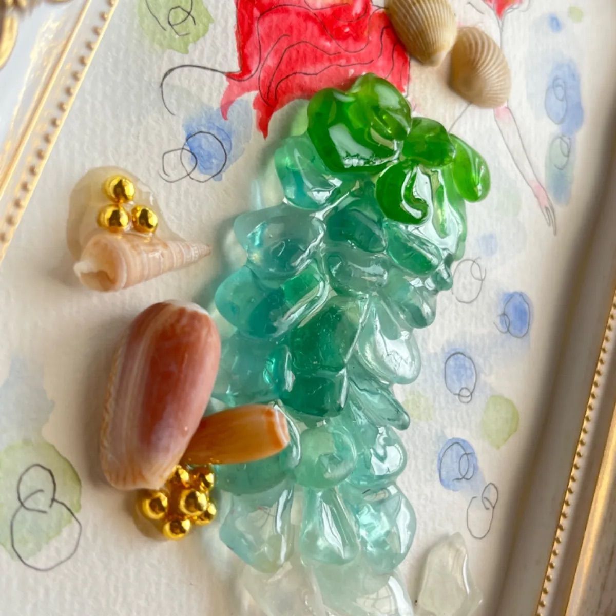 クリスマスの飾りつけ 〜人魚姫の物語〜 シーグラスアート レア No.556