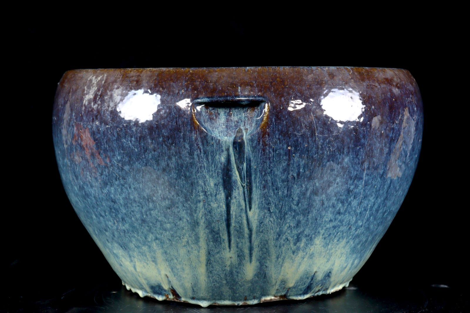 中国古玩 葛明祥造 海鼠釉大火鉢 60cm 唐物 骨董 古美術 楾 B143-S