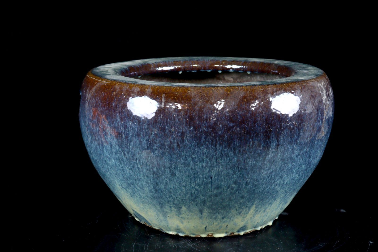 中国古玩 葛明祥造 海鼠釉大火鉢 60cm 唐物 骨董 古美術 楾 B143-S