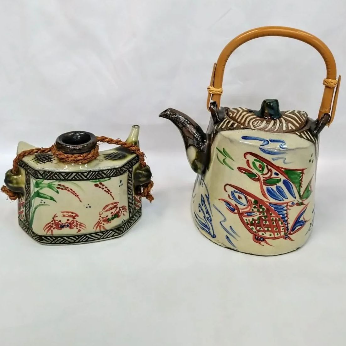 ♥【小橋川弘・沖縄酒器2点セット販売】壷屋焼 泡瓶 三日月形 沖縄 酒