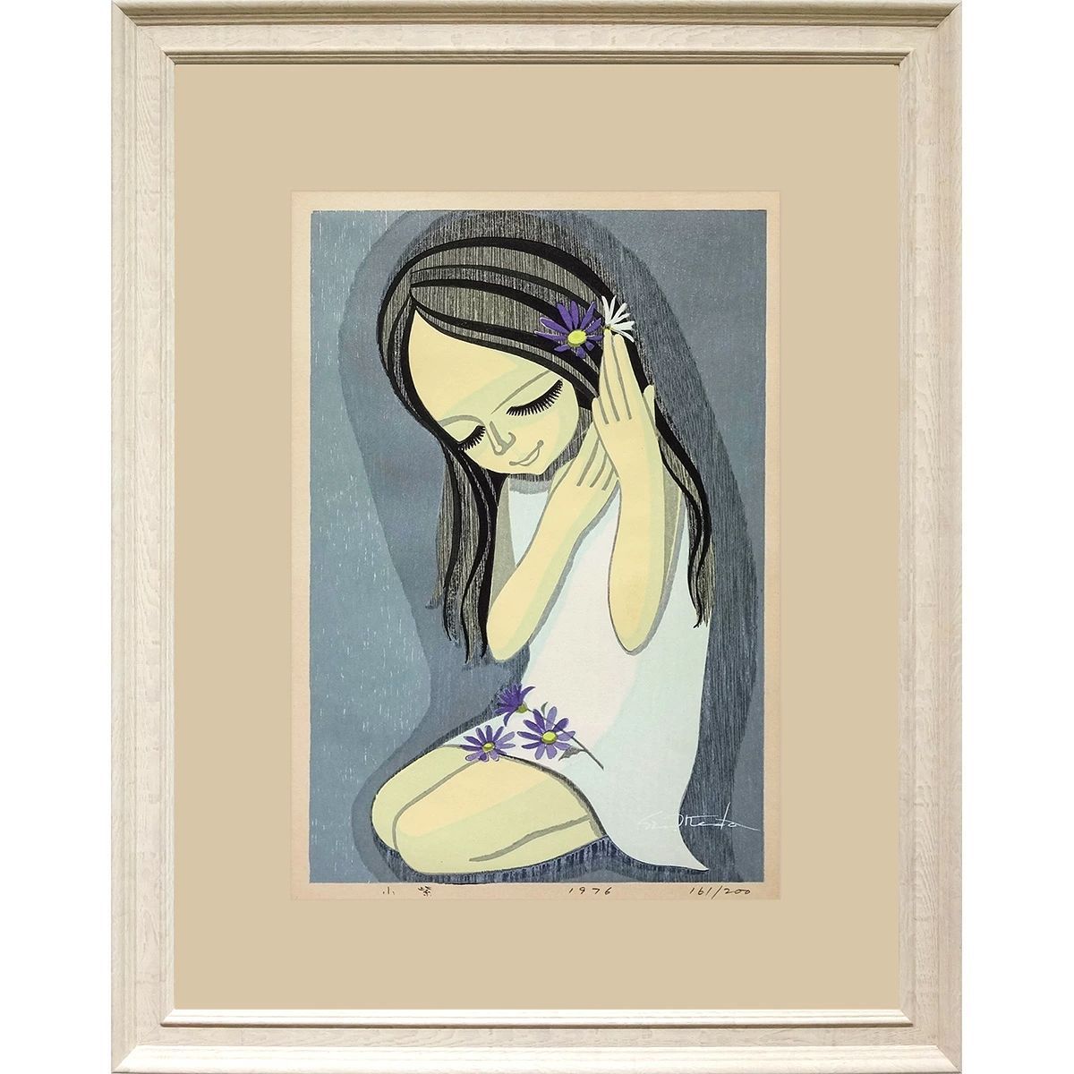 池田修三「旗の行列」1987年 68/300 木版画・オリジナル額装 池田修三