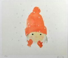 いわさきちひろ 「赤い毛糸帽の少女」 リトグラフ 真作保証 限定500部