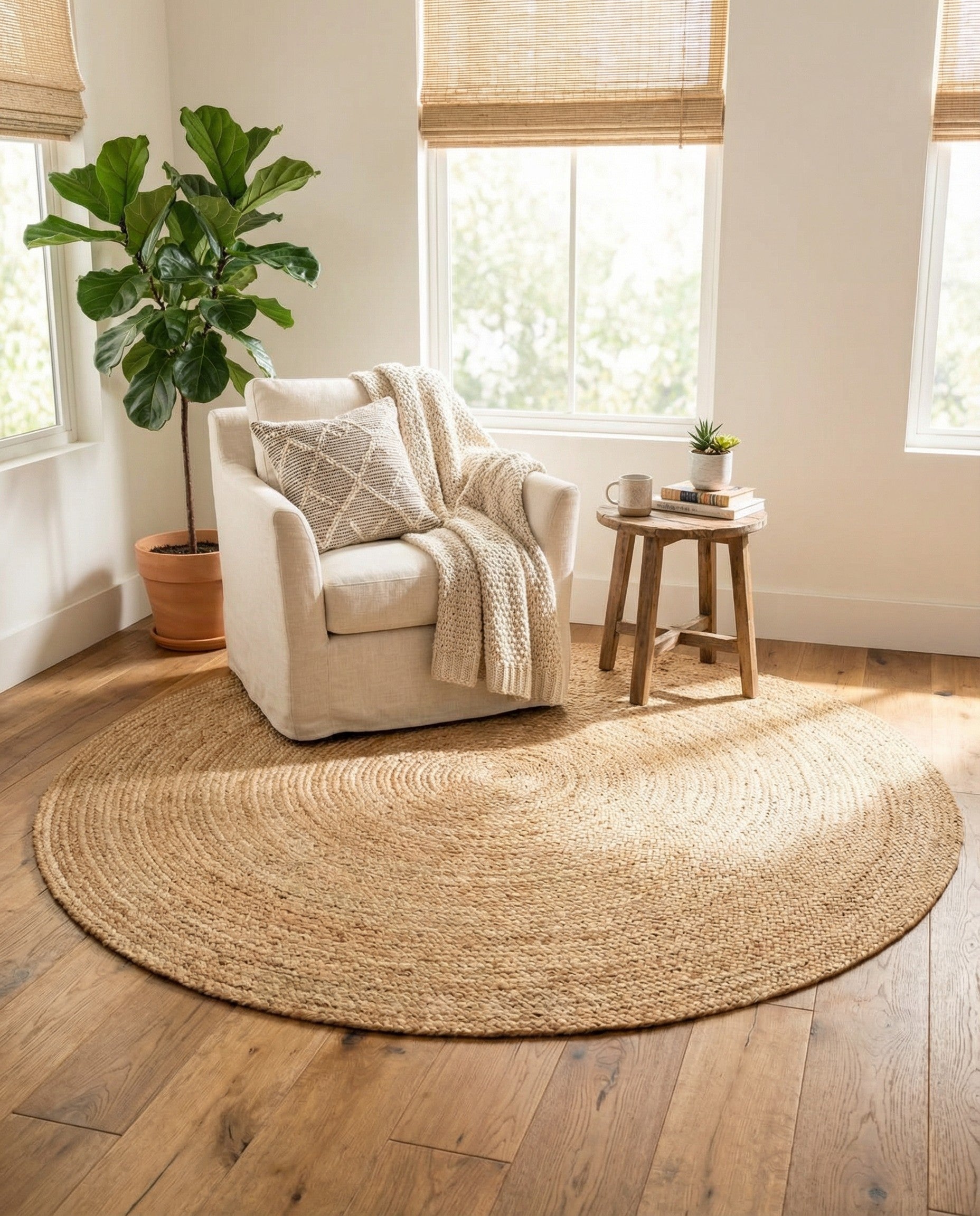 Natural 5' 1 x 5' 1 Hand Braided Jute Round Rug | Rugs.com
