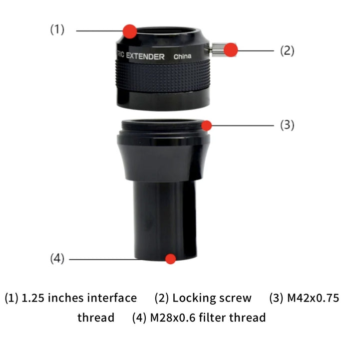 Astro-Tech 2X Telecentric Extender Barlow for 1.25