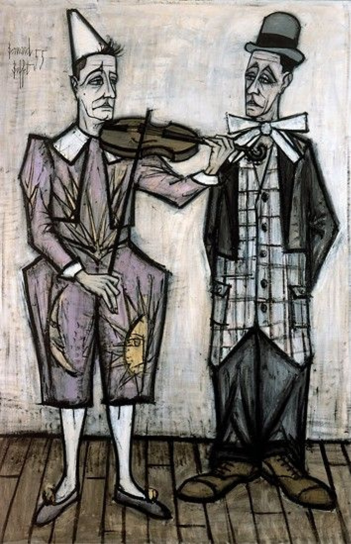 Bernard Buffet Le cirque: Deux Clowns, 1955, 150×260 cm