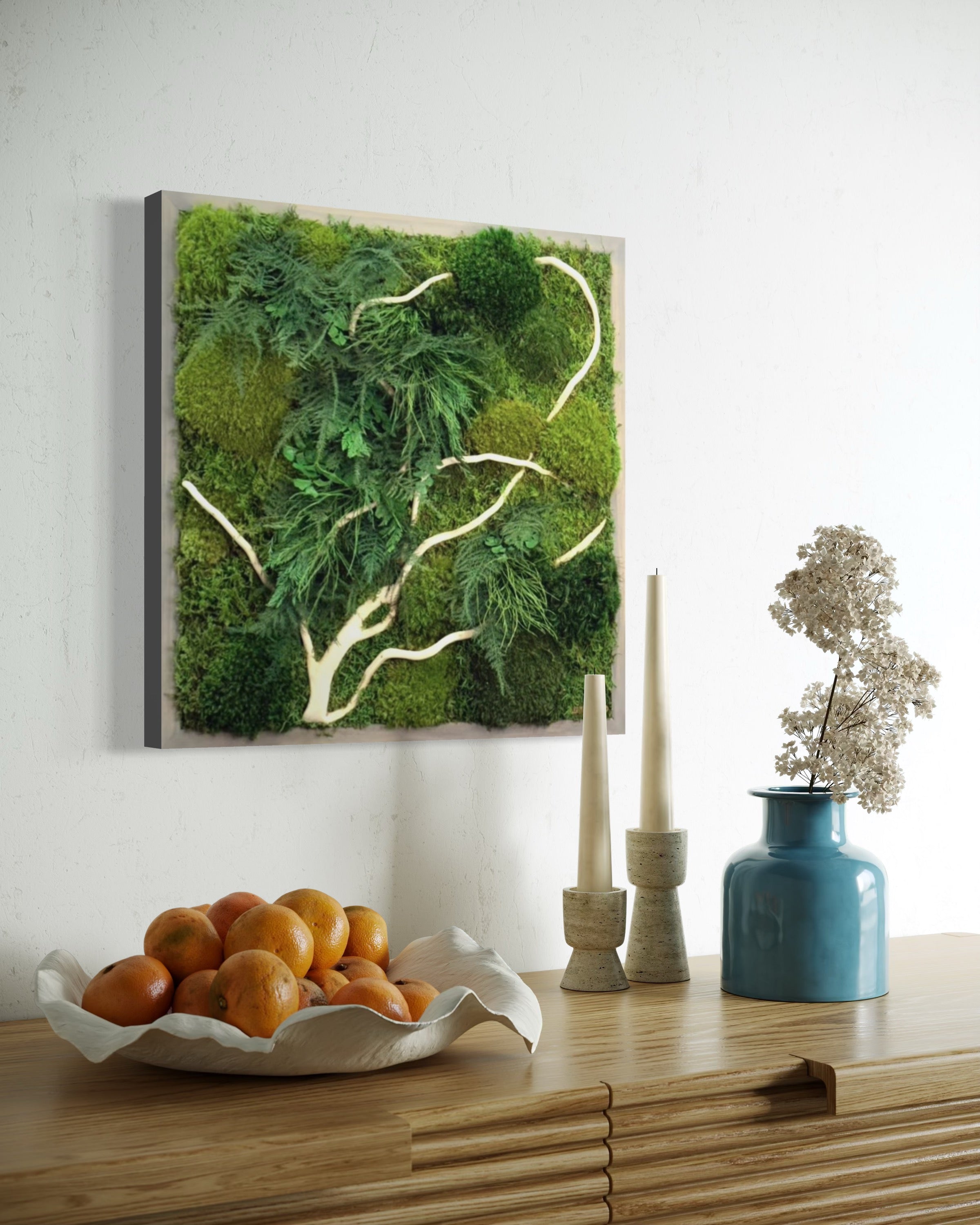 Moss Art with White Winding Branch 18