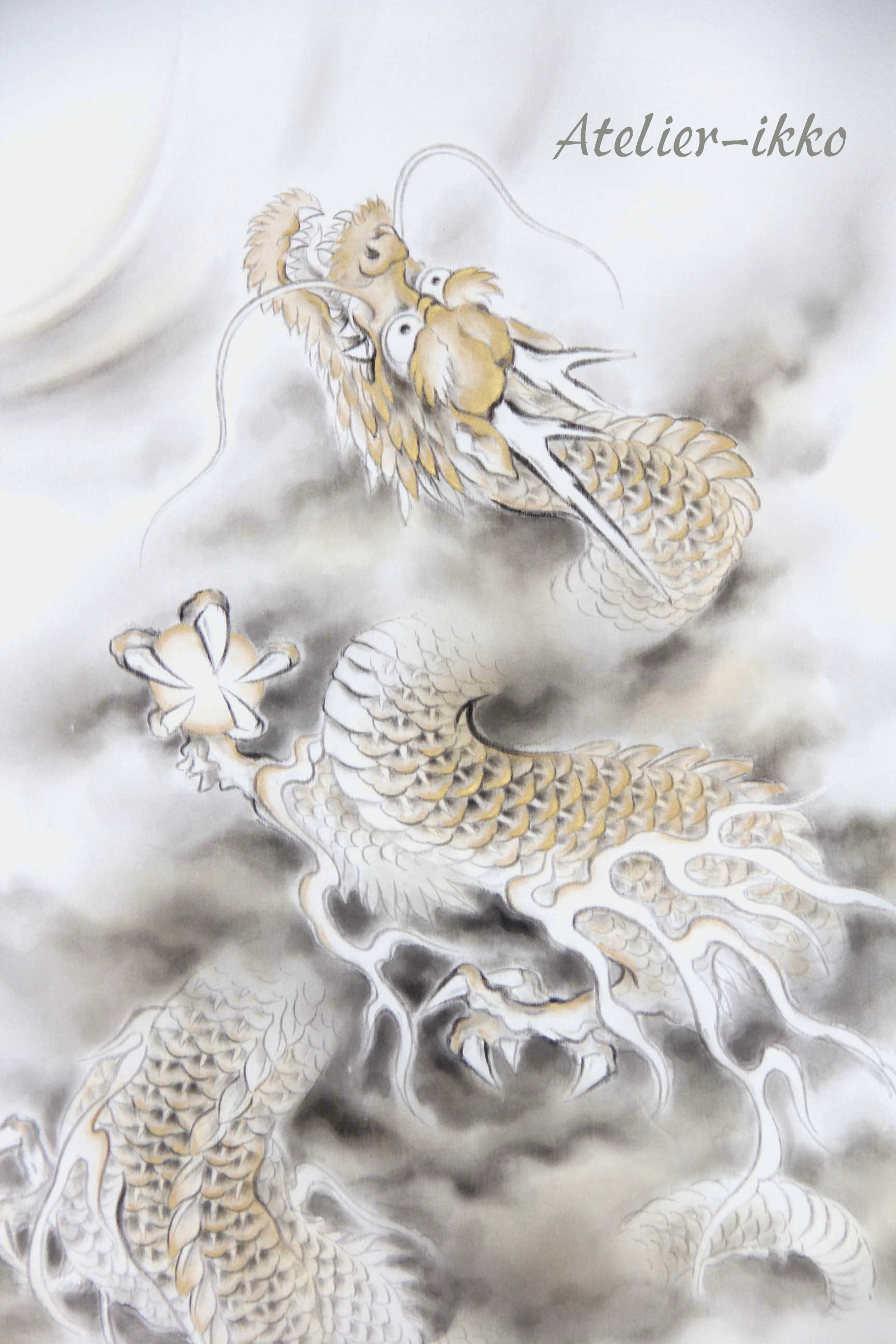 掛け軸 金龍「昇龍」 | 龍の絵画 龍神の絵画 鳳凰の絵画 アトリエ一耕
