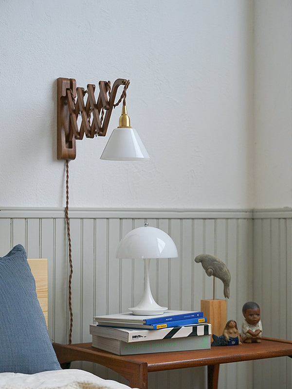 Wood Bracket SCISSOR WALNUT × ミニガラスシェード コニック ホワイト SET
