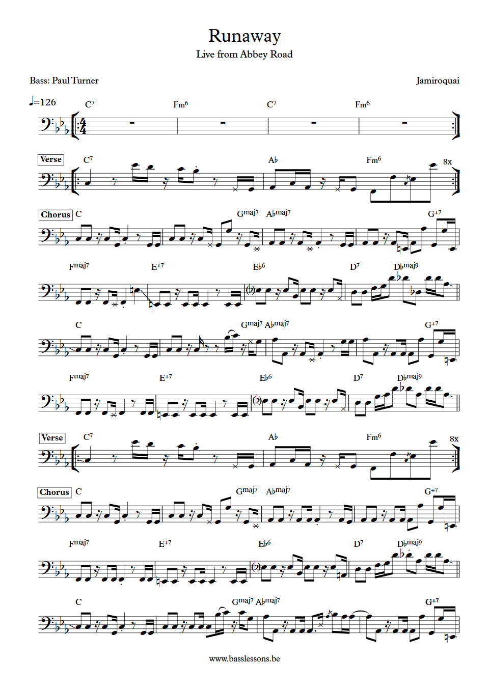 Jamiroquai - Runaway (Abbey Road version) | Bass Transcription