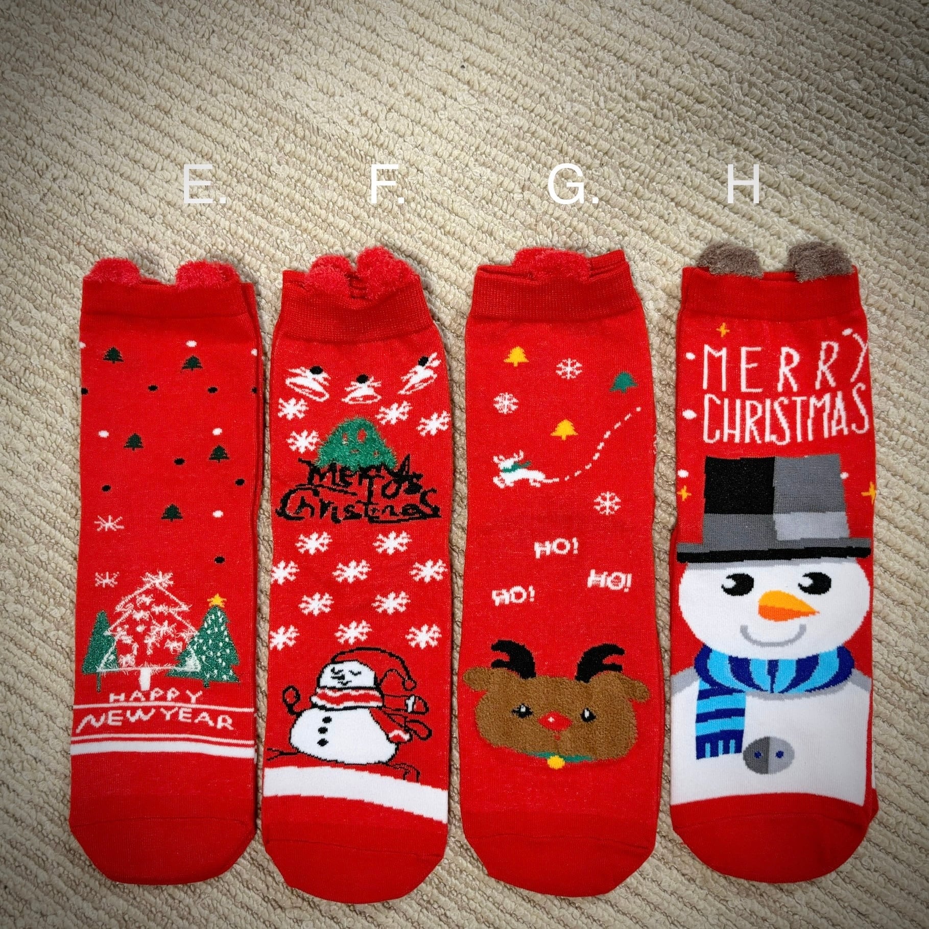 Xmasソックス レディース21〜25cm スノーマン・サンタ・トナカイ柄
