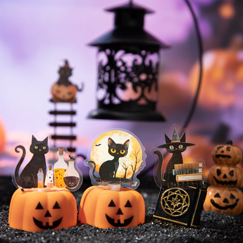 新入荷】ステッカー ハロウィンPET素材 黒猫 カボチャ 魔法 花 月 AB25