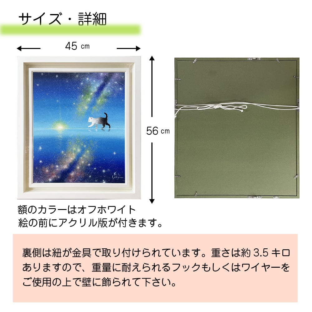 原画：宙を歩く～光を知った猫～（サイズ：F8号（額縁含む 横450mm×縦