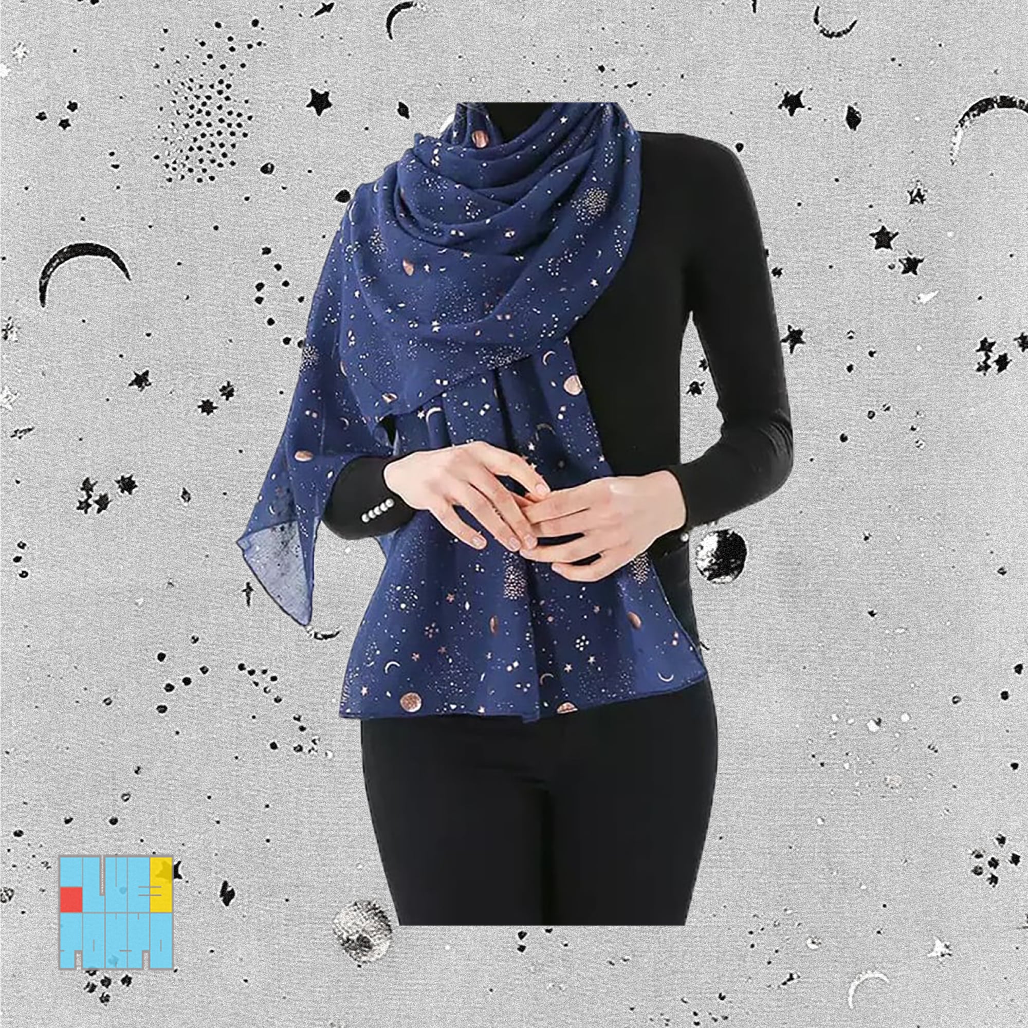 宇宙柄 ☆ ストール 】 BR-3T X Space pattern long stole ||| 月 惑星