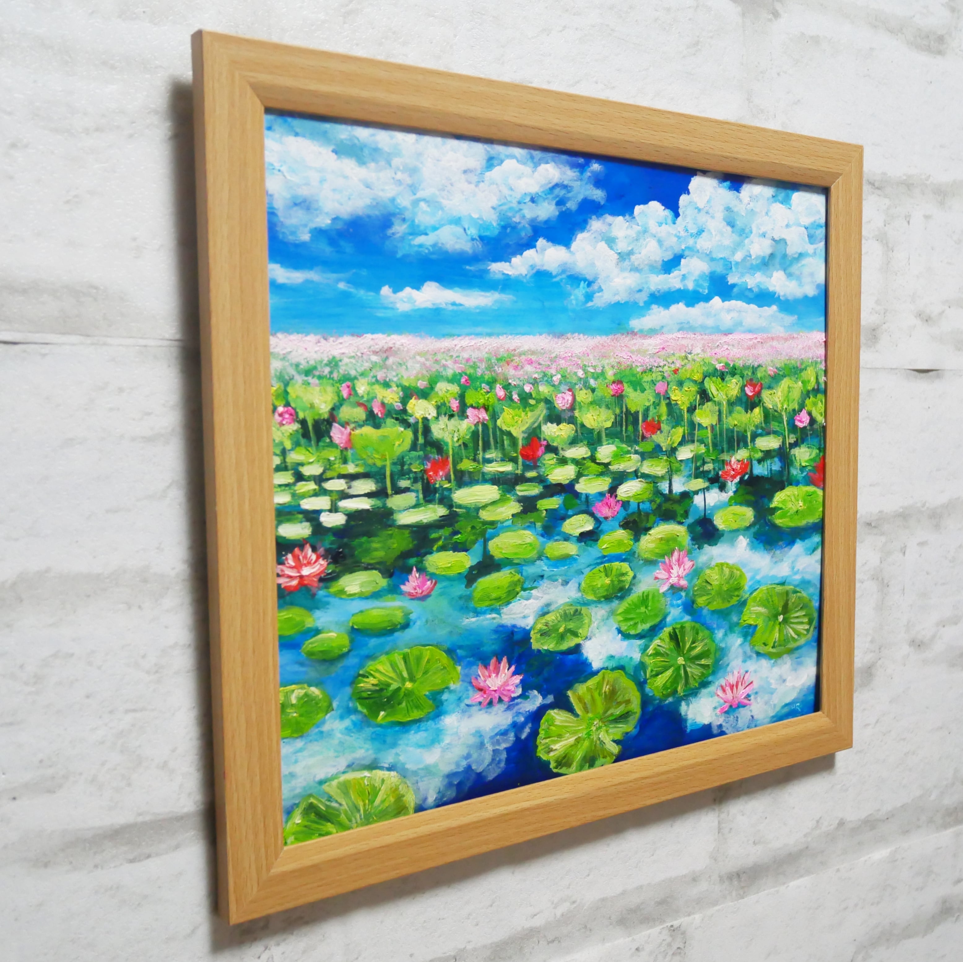 油絵 油彩 油彩画 絵 絵画 【水面映る蓮】 | HIROSHI1990