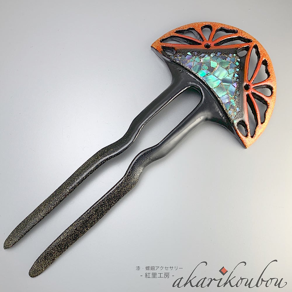 予約商品》漆かんざし 七宝紋透かし 朱漆 螺鈿 金蒔絵 銀蒔絵 簪 漆
