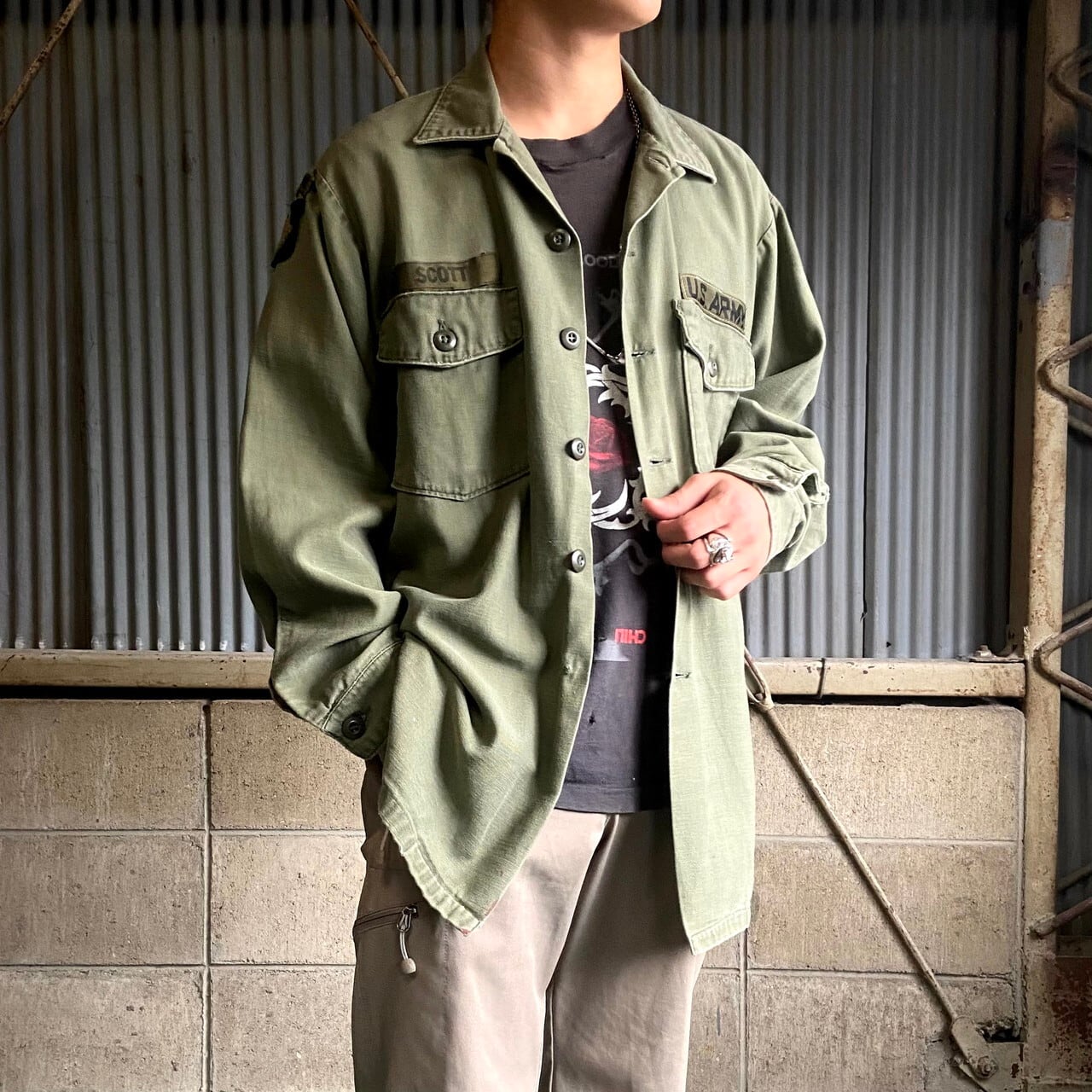 73年納品 70年代 U.S.ARMY 米軍実品 ユーティリティシャツ 17 1/2×34