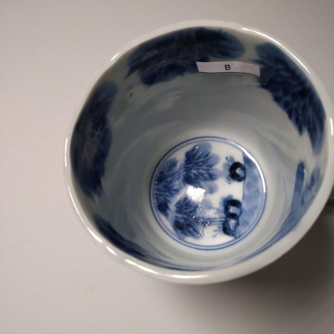 古伊万里 竹林の七賢図 染付 蕎麦猪口 そば猪口 見込みに竹林文 蛇の目