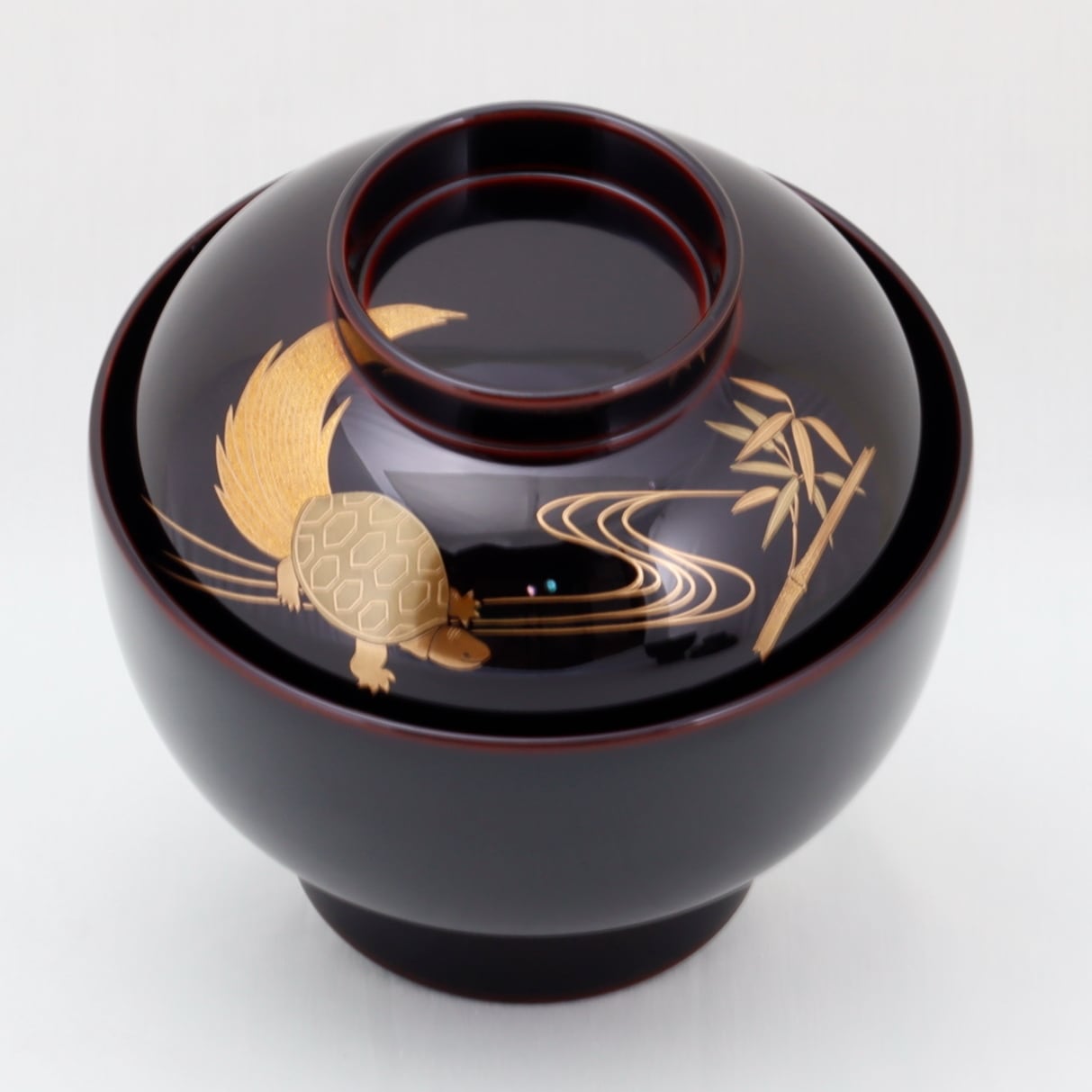 410 輪島塗 夫婦雑煮椀／溜塗／鶴亀松竹梅蒔絵 | 輪島塗 加藤漆器店