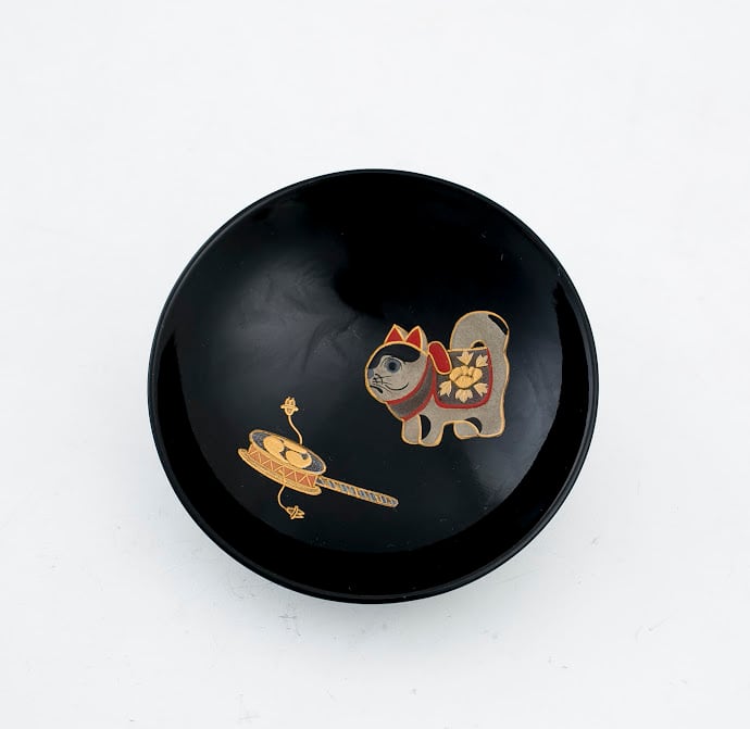 輪島塗 玩具蒔絵 小吸物椀 小吸椀 箸洗い 10客 十人揃 黒塗蒔絵 蓋茶椀