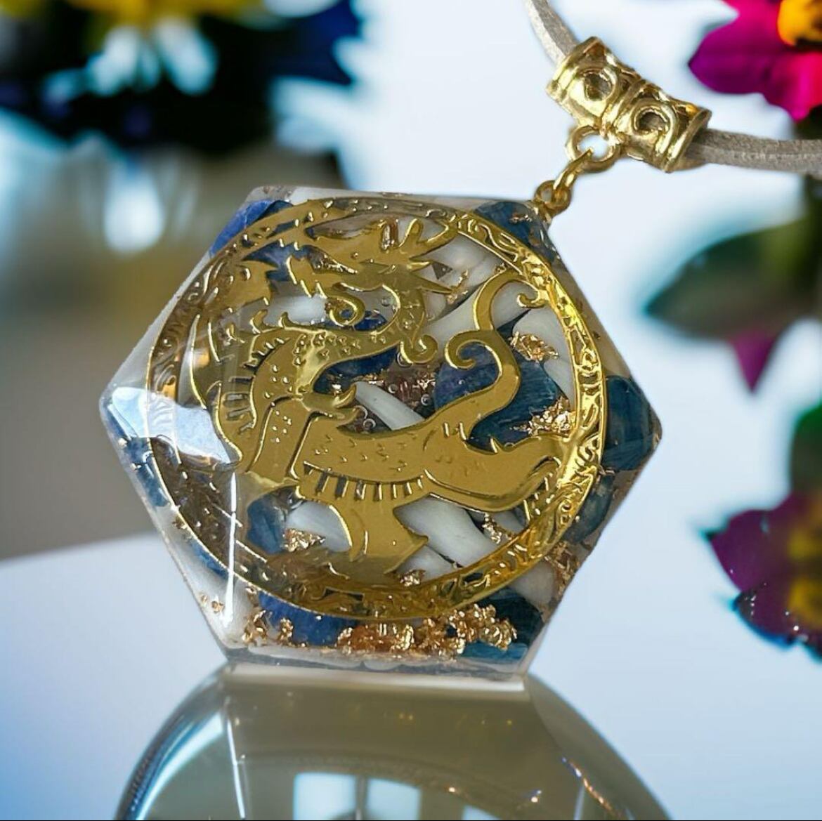 開運✨オルゴナイト ネックレス 金龍 希少タンザナイト マラカイト