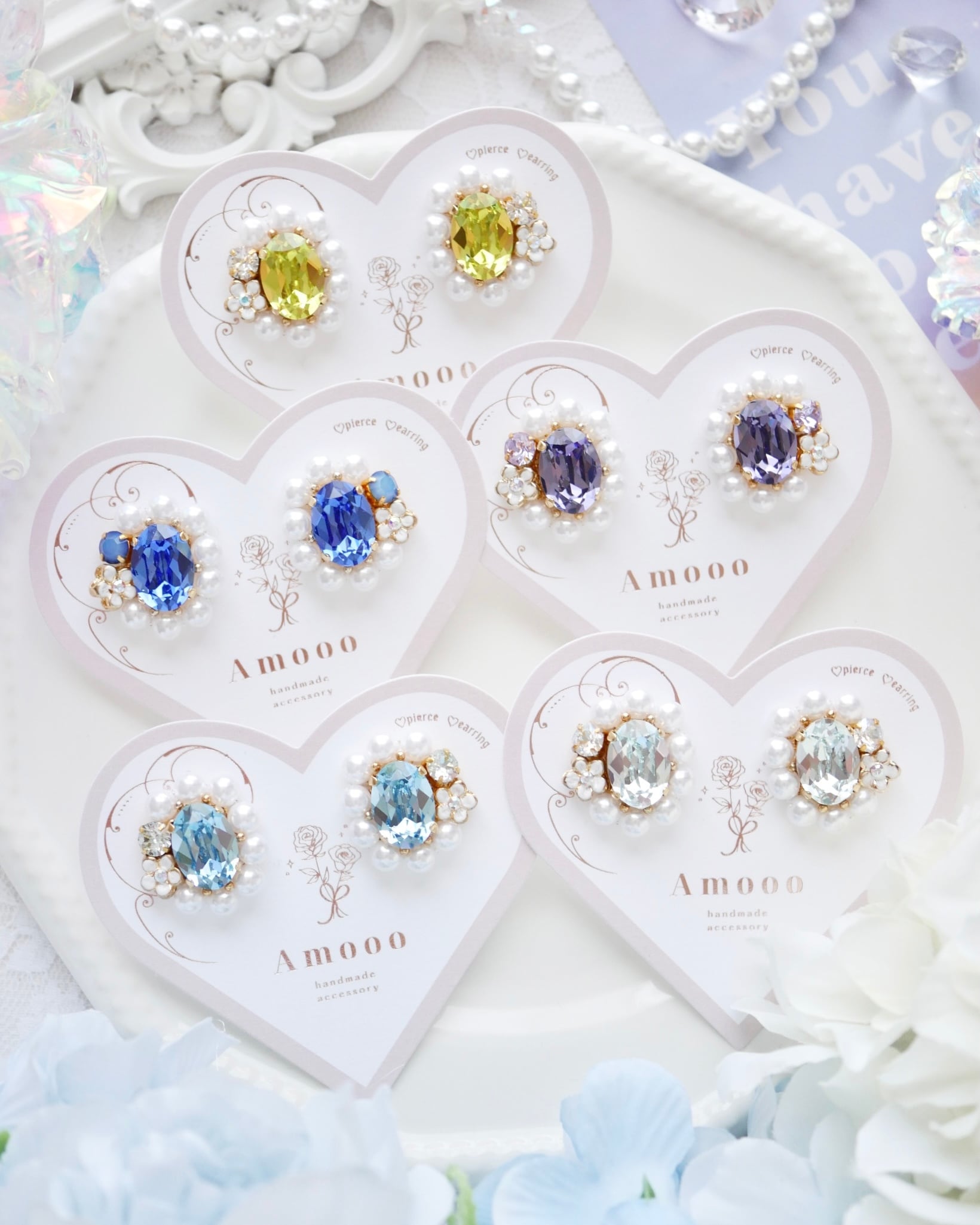 793 クリスタルパールオーバルビジューピアス/イヤリング | Amooo