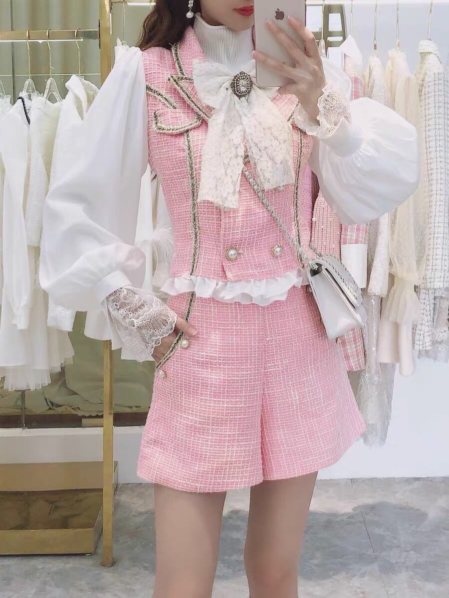 2カラー】【セットアップ】リボン ツイード ピンク 水色 | LOVEYsmileSHOP