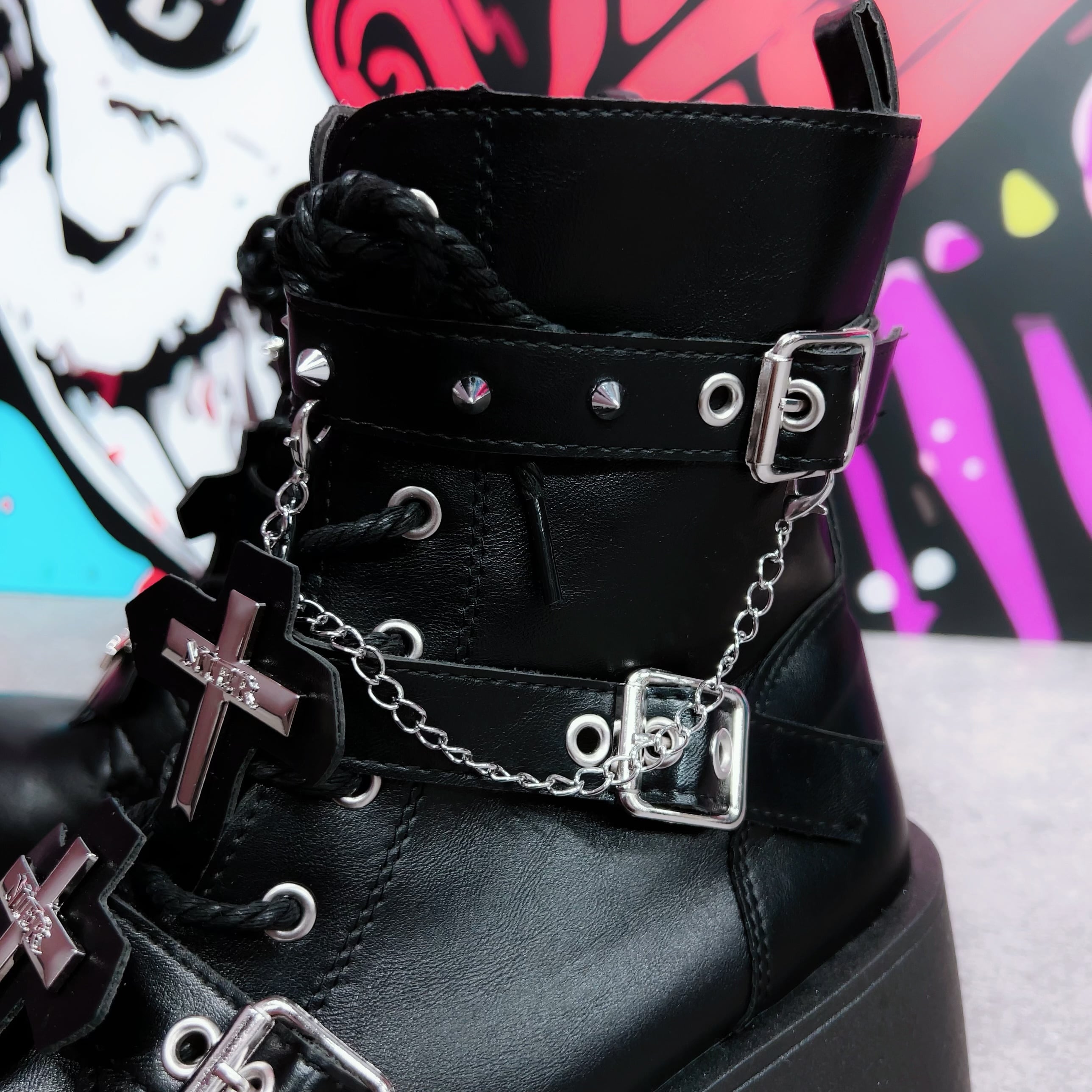 6サイズ展開＊CROSS×CHAIN付き厚底ブーツ 【身長約6cmUP】 | NIER CLOTHING