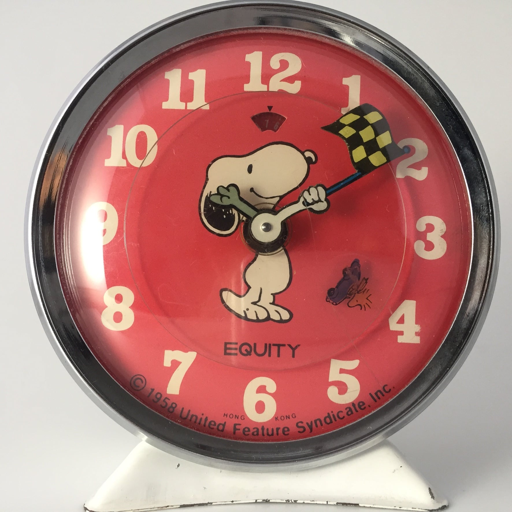1980年代 可愛い スヌーピー目覚まし時計 カーレース 香港製 稼働品
