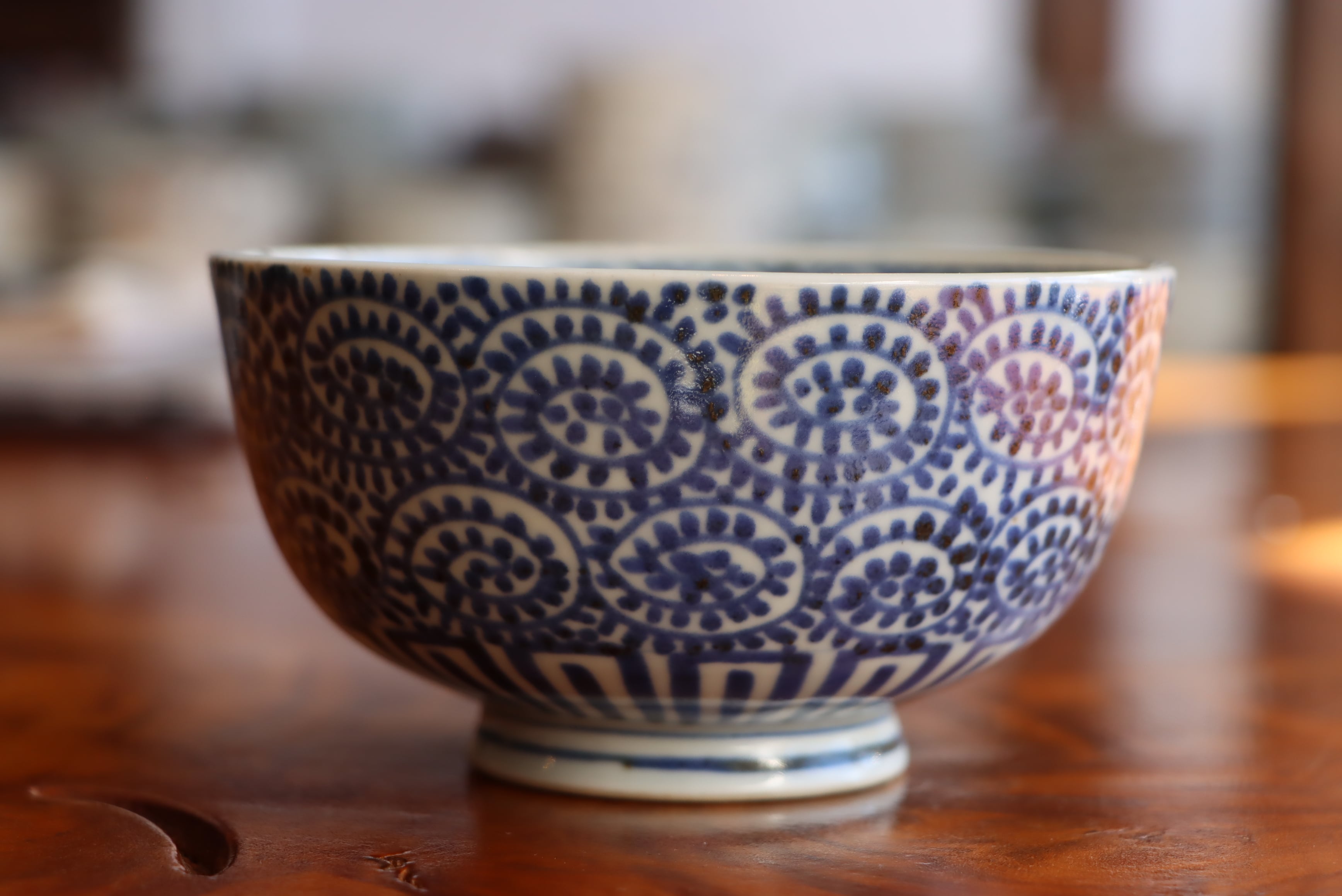 古伊万里 染付 線描 花唐草 蓋向付 蓋茶碗 8客 江戸後期