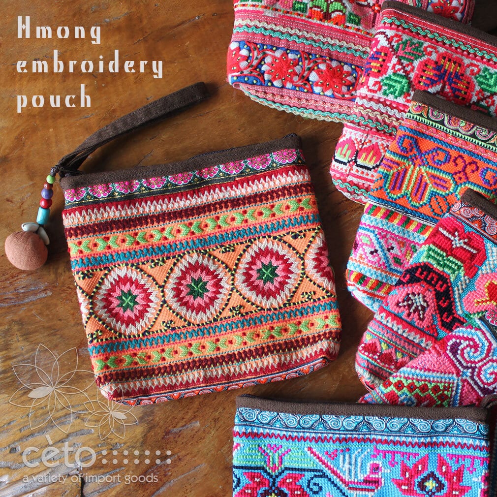 モン族刺繍布とボールチャームのポーチ ＊メール便送料無料＊ | cèto