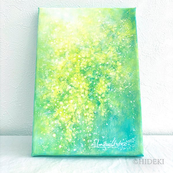 アクリル画☆光に輝くミモザ☆ミモザの花の絵 | ヒーリングアート販売